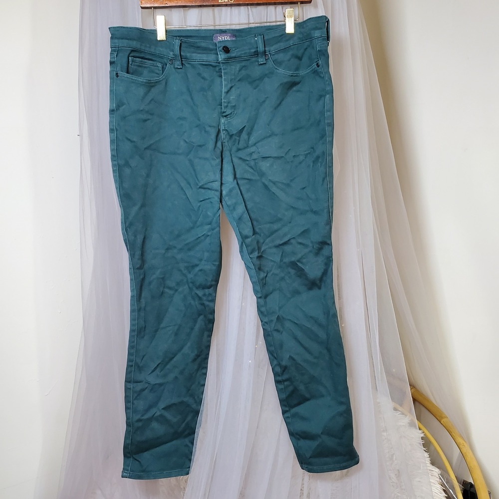 NYDJ‎ Indie Skinny Leggings Jeans Lift & Tuck Denim Green Stretch Size 14 37x27